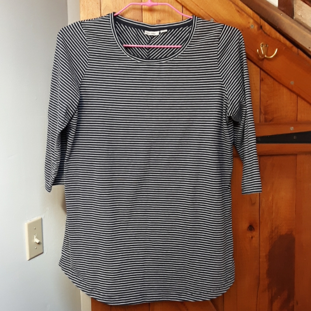 LL Bean 3/4 length sleeve, navy stripe